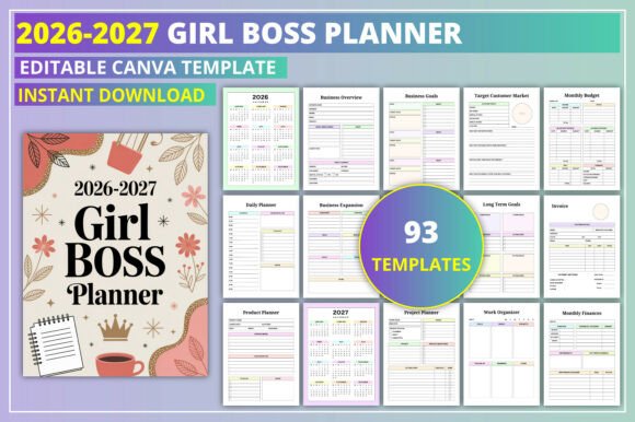 Editable 2026-2027 Girl Boss Planner: The Ultimate Business Life Organizer
